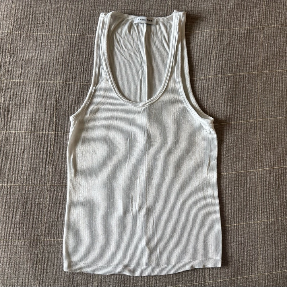 Anine Bing White Ribbed Tank Top